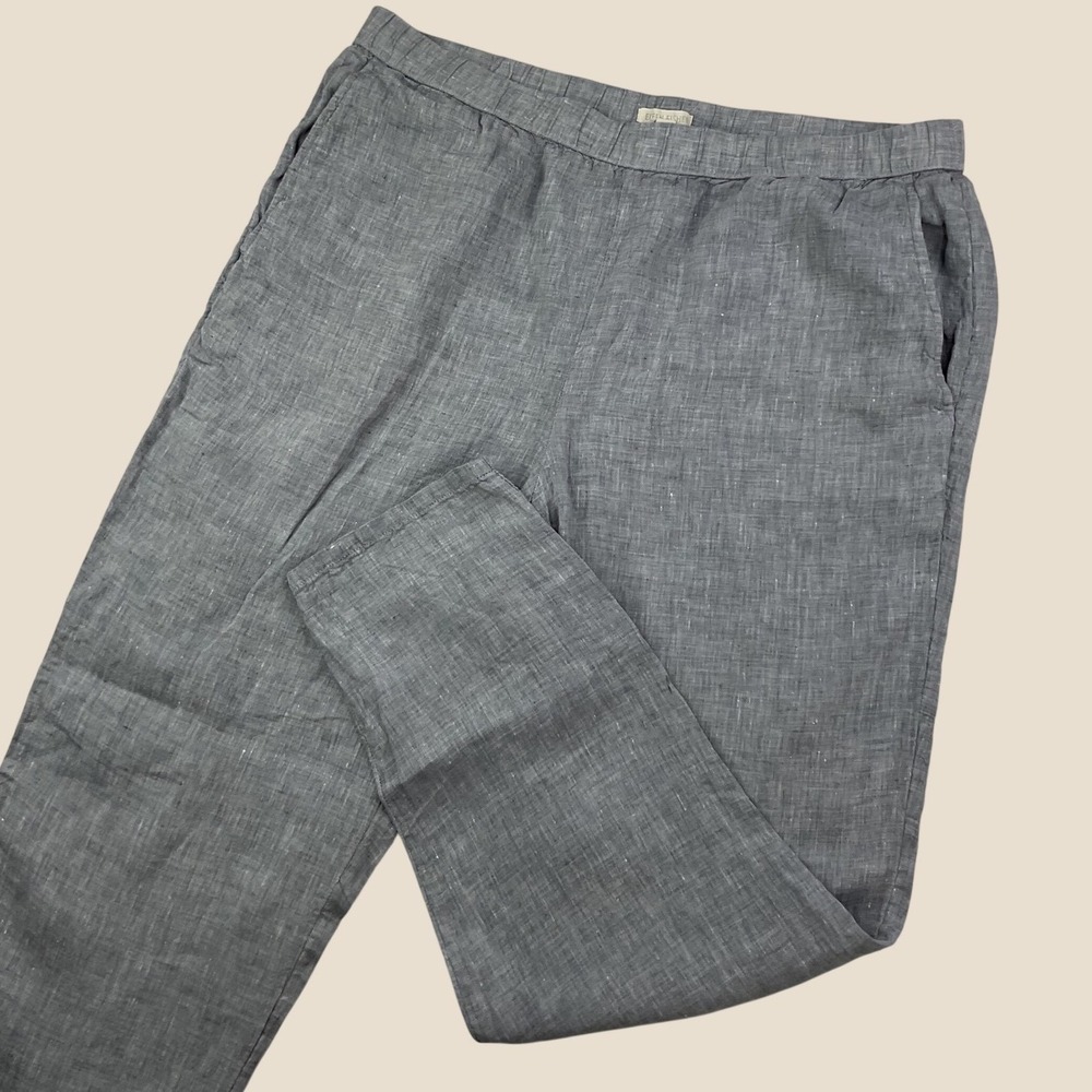 Eileen Fisher Organic Linen Pants Women Sz M Pull On Blue Straight Minimalist